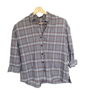 Madewell Plaid Gray Westlake Button Down Boxy Flannel Shirt Women's Small